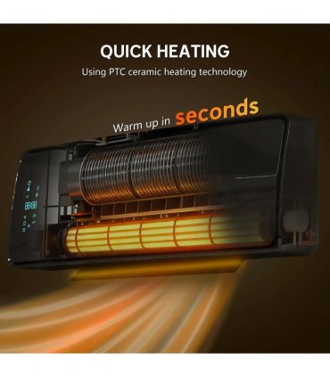 HOMCOM 2000W Ceramic Electric Heater with Fan, Adjustable Thermostat, Wall Mounted - Black
