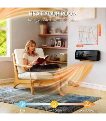 HOMCOM 2000W Ceramic Electric Heater with Fan, Adjustable Thermostat, Wall Mounted - Black