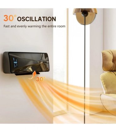 HOMCOM 2000W Ceramic Electric Heater with Fan, Adjustable Thermostat, Wall Mounted - Black