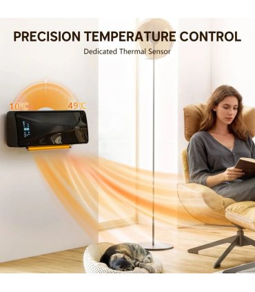 HOMCOM 2000W Ceramic Electric Heater with Fan, Adjustable Thermostat, Wall Mounted - Black