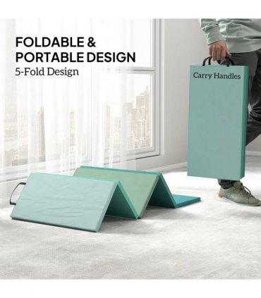 SPORTNOW 6FT Foldable Gymnastics Mat, Crash Exercise Pad, 3.2 cm Thick  Workout Mat with Handles for Home Training, Mixed Green