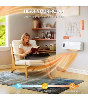 HOMCOM 2000W Ceramic Electric Heater with Fan, Adjustable Thermostat, Wall Mounted - White