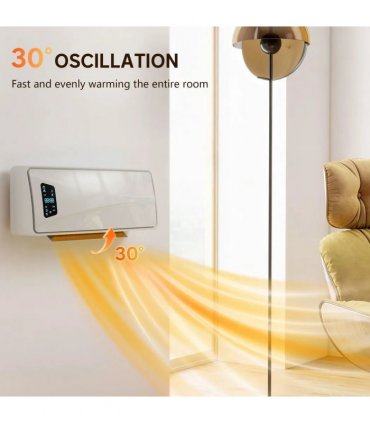 HOMCOM 2000W Ceramic Electric Heater with Fan, Adjustable Thermostat, Wall Mounted - White