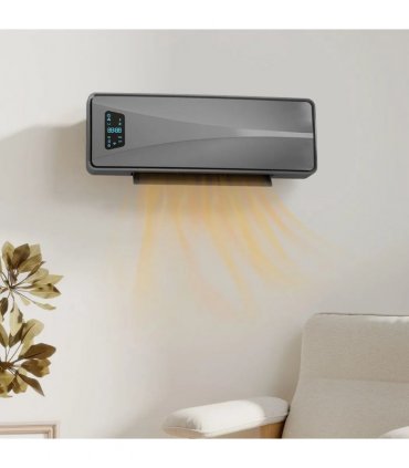 HOMCOM 2000W Ceramic Electric Heater with Fan, Adjustable Thermostat, Wall Mounted - Grey