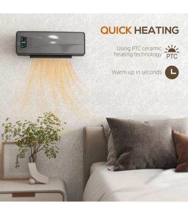 HOMCOM 2000W Ceramic Electric Heater with Fan, Adjustable Thermostat, Wall Mounted - Grey