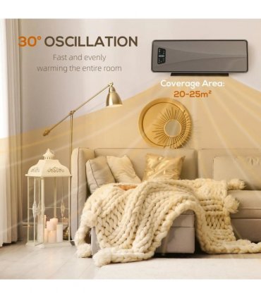 HOMCOM 2000W Ceramic Electric Heater with Fan, Adjustable Thermostat, Wall Mounted - Grey