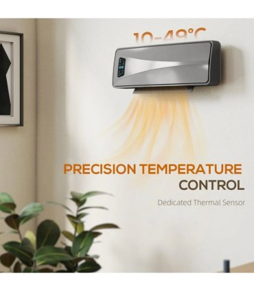 HOMCOM 2000W Ceramic Electric Heater with Fan, Adjustable Thermostat, Wall Mounted - Grey