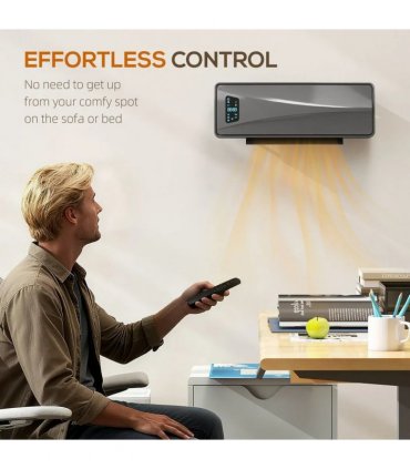 HOMCOM 2000W Ceramic Electric Heater with Fan, Adjustable Thermostat, Wall Mounted - Grey