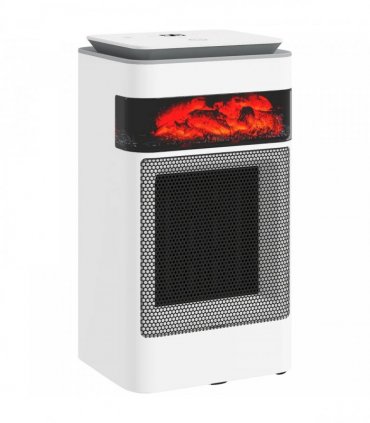 HOMCOM Ceramic Electric Heater, 1500W Fan Space Heater with 3 Modes, 24H Timer, Flame Effect, Oscillation for Bedroom, White