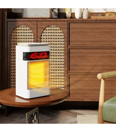 HOMCOM Ceramic Electric Heater, 1500W Fan Space Heater with 3 Modes, 24H Timer, Flame Effect, Oscillation for Bedroom, White