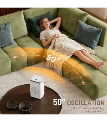 HOMCOM Ceramic Electric Heater, 1500W Fan Space Heater with 3 Modes, 24H Timer, Flame Effect, Oscillation for Bedroom, White