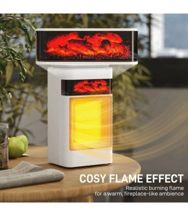HOMCOM Ceramic Electric Heater, 1500W Fan Space Heater with 3 Modes, 24H Timer, Flame Effect, Oscillation for Bedroom, White