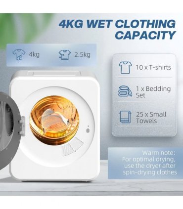 HOMCOM Vented Tumble Dryer, 4 kg Front Tumble Dryer with Stainless Steel Tub, 800W Compact Freestanding, White