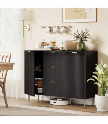 HOMCOM 2-Door Sideboard with 3 Drawers and Adjustable Shelves - Black