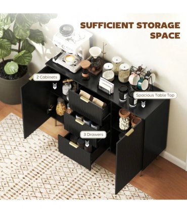 HOMCOM 2-Door Sideboard with 3 Drawers and Adjustable Shelves - Black