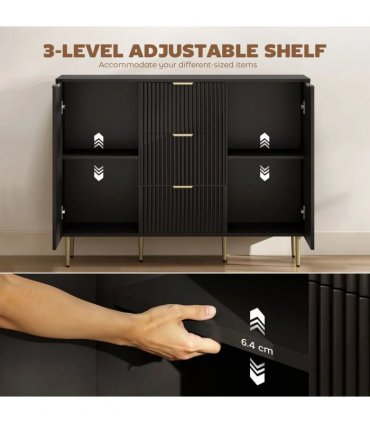 HOMCOM 2-Door Sideboard with 3 Drawers and Adjustable Shelves - Black