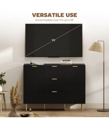 HOMCOM 2-Door Sideboard with 3 Drawers and Adjustable Shelves - Black