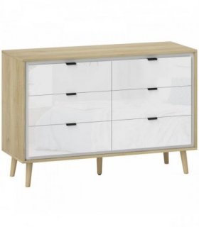 HOMCOM Storage Cabinet, Chest of Drawers with 6  Drawers and 5 Legs for Bedroom,  High Gloss White
