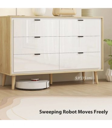 HOMCOM Storage Cabinet, Chest of Drawers with 6  Drawers and 5 Legs for Bedroom,  High Gloss White