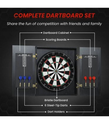 SPORTNOW Bristle Dartboard with Cabinet, 6 Steel Tip Darts, Cabinet