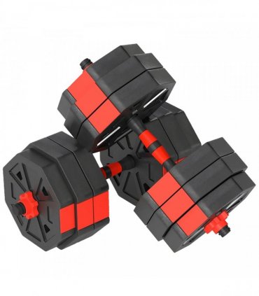 SPORTNOW 6-in-1 Adjustable Weight Dumbbells Set, Used as Kettlebell, Barbell, Dumbbell, Push-Up Stand, 30kg Free Weights Set for Men and Women Home Gym Training, Red