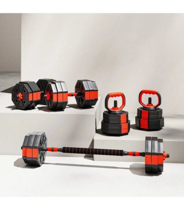 SPORTNOW 6-in-1 Adjustable Weight Dumbbells Set, Used as Kettlebell, Barbell, Dumbbell, Push-Up Stand, 30kg Free Weights Set for Men and Women Home Gym Training, Red