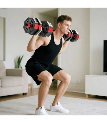 SPORTNOW 6-in-1 Adjustable Weight Dumbbells Set, Used as Kettlebell, Barbell, Dumbbell, Push-Up Stand, 20kg Free Weights Set for Men and Women Home Gym Training, Red