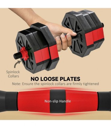 SPORTNOW 6-in-1 Adjustable Weight Dumbbells Set, Used as Kettlebell, Barbell, Dumbbell, Push-Up Stand, 20kg Free Weights Set for Men and Women Home Gym Training, Red