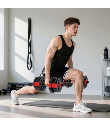 SPORTNOW 6-in-1 Adjustable Weight Dumbbells Set, Used as Kettlebell, Barbell, Dumbbell, Push-Up Stand, 20kg Free Weights Set for Men and Women Home Gym Training, Red