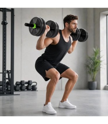 SPORTNOW 15 kg 3-in-1 Adjustable Dumbbell & Barbell Set with EZ Bar, Connecting Rod and Non-Slip Grip for Home Gym, Green
