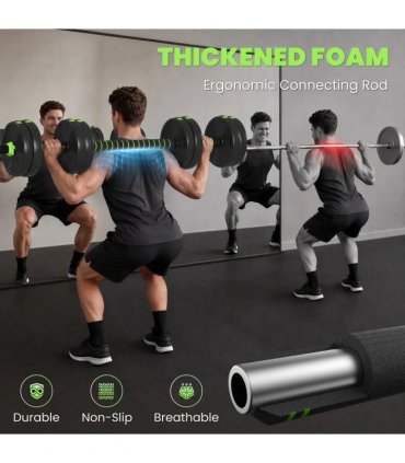 SPORTNOW 15 kg 3-in-1 Adjustable Dumbbell & Barbell Set with EZ Bar, Connecting Rod and Non-Slip Grip for Home Gym, Green
