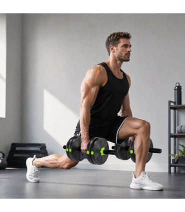 SPORTNOW 15 kg 3-in-1 Adjustable Dumbbell & Barbell Set with EZ Bar, Connecting Rod and Non-Slip Grip for Home Gym, Green