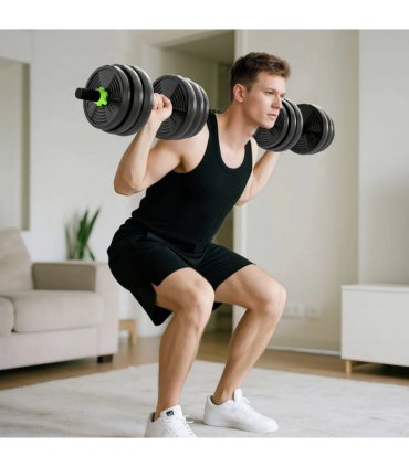 SPORTNOW 20 kg 3-in-1 Adjustable Dumbbell & Barbell Set with EZ Bar, Connecting Rod and Non-Slip Grip for Home Gym, Green