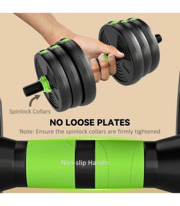 SPORTNOW 20 kg 3-in-1 Adjustable Dumbbell & Barbell Set with EZ Bar, Connecting Rod and Non-Slip Grip for Home Gym, Green