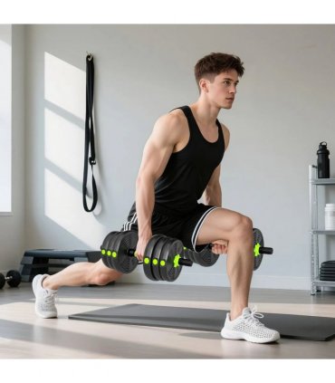 SPORTNOW 20 kg 3-in-1 Adjustable Dumbbell & Barbell Set with EZ Bar, Connecting Rod and Non-Slip Grip for Home Gym, Green