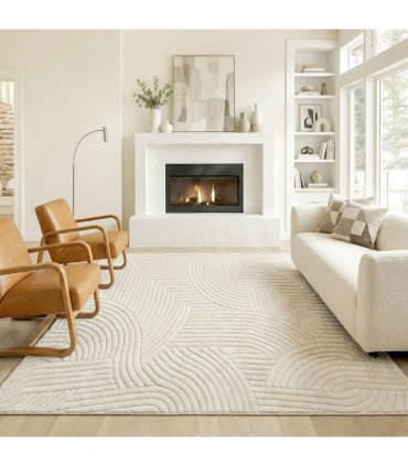 HOMCOM Modern Geometric Rug, Thick Plush, Non-Slip, 200 x 140 cm, Cream, Living Room, Bedroom, Office