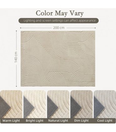 HOMCOM Modern Geometric Rug, Thick Plush, Non-Slip, 200 x 140 cm, Cream, Living Room, Bedroom, Office