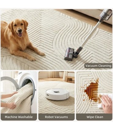 HOMCOM Modern Geometric Rug, Thick Plush, Non-Slip, 200 x 140 cm, Cream, Living Room, Bedroom, Office