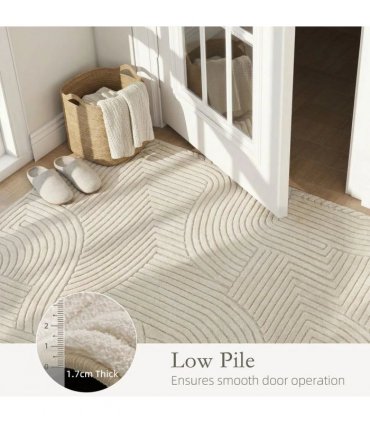 HOMCOM Modern Geometric Rug, Thick Plush, Non-Slip, 200 x 140 cm, Cream, Living Room, Bedroom, Office