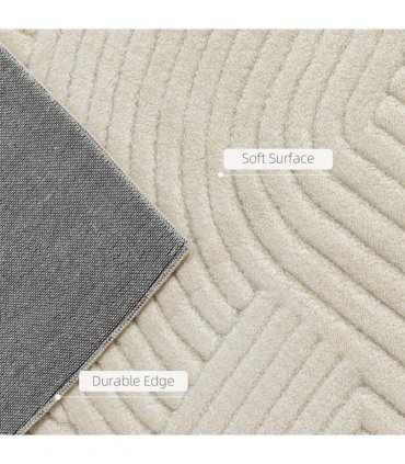HOMCOM Modern Geometric Rug, Thick Plush, Non-Slip, 200 x 140 cm, Cream, Living Room, Bedroom, Office