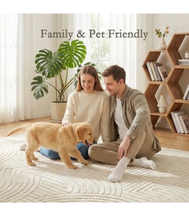 HOMCOM Modern Geometric Rug, Thick Plush, Non-Slip, 200 x 140 cm, Cream, Living Room, Bedroom, Office