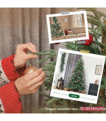 HOMCOM 7 ft Full Spruce Christmas Tree with Realistic Dense Tips, Easy Assembly - Green