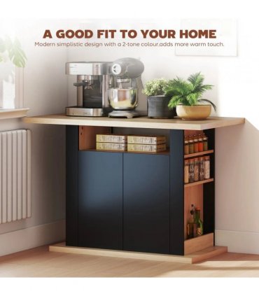 HOMCOM Kitchen Island with Spice Rack, Kitchen Storage with Large Tabletop for 4 People, Adjustable Shelves Black & Natural