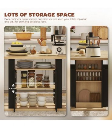 HOMCOM Kitchen Island with Spice Rack, Kitchen Storage with Large Tabletop for 4 People, Adjustable Shelves Black & Natural