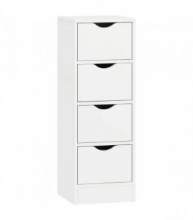 HOMCOM 4-Drawer Bathroom Cabinet, Freestanding Narrow Storage Cabinet with Groove Handles for Small Spaces, White