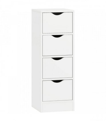 HOMCOM 4-Drawer Bathroom Cabinet, Freestanding Narrow Storage Cabinet with Groove Handles for Small Spaces, White