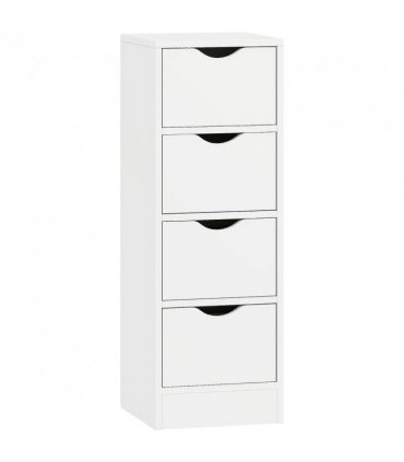 HOMCOM 4-Drawer Bathroom Cabinet, Freestanding Narrow Storage Cabinet with Groove Handles for Small Spaces, White