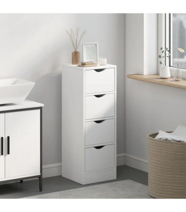 HOMCOM 4-Drawer Bathroom Cabinet, Freestanding Narrow Storage Cabinet with Groove Handles for Small Spaces, White