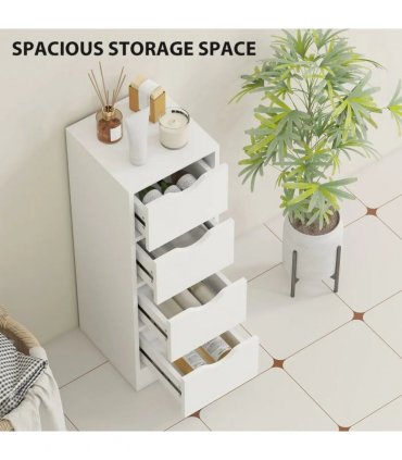 HOMCOM 4-Drawer Bathroom Cabinet, Freestanding Narrow Storage Cabinet with Groove Handles for Small Spaces, White