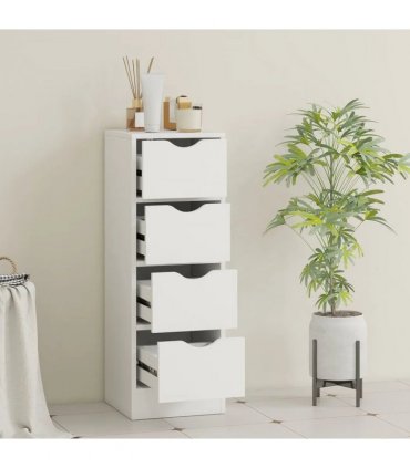 HOMCOM 4-Drawer Bathroom Cabinet, Freestanding Narrow Storage Cabinet with Groove Handles for Small Spaces, White